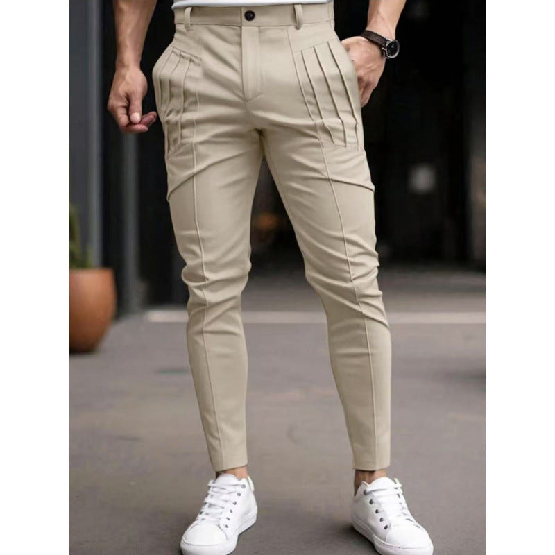 Herren stylische Slim-Fit Anzughose mit plissiertem Design R&B