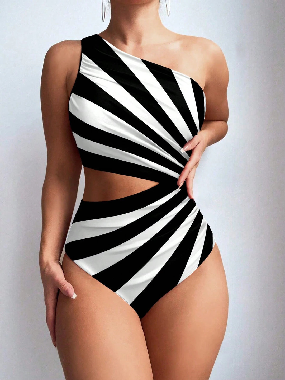 Damen Einseitiger Badeanzug mit eleganter Drapierung R&B