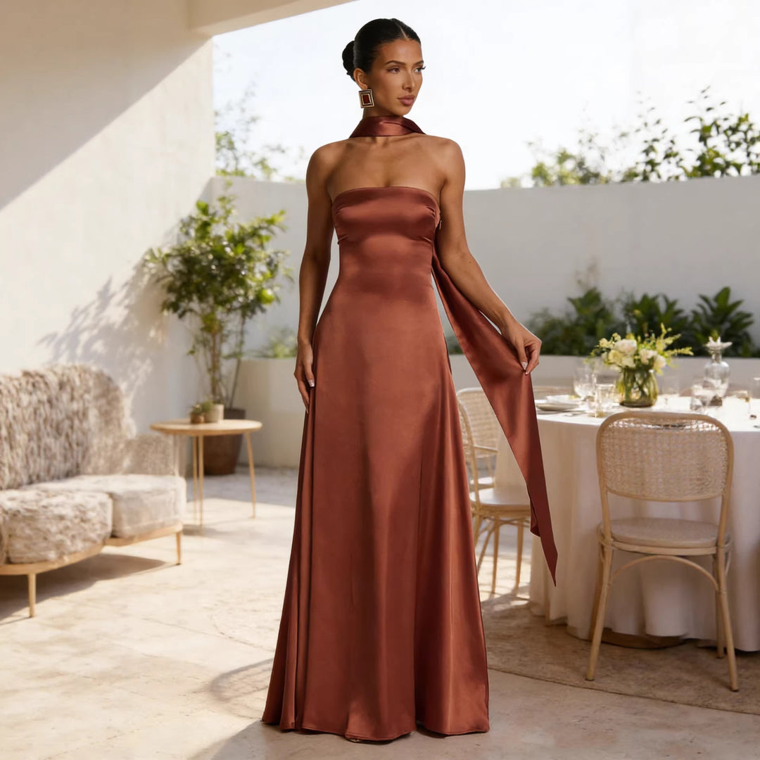 Damen Elegantes und schulterfreies Abendkleid mit fließendem Fall R&B