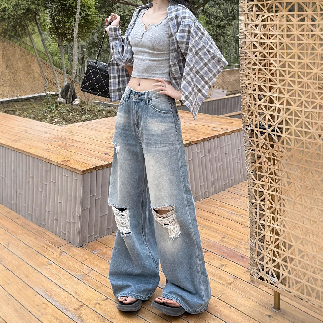 Damen Weite Destroyed Jeans im lässigen Vintage-Look R&B
