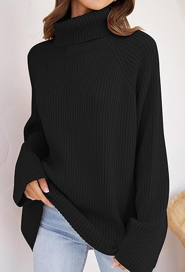 Damen Feinstrickpullover mit hohem Kragen und weitem Schnitt R&B