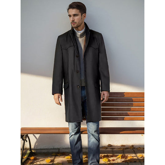 Herren eleganter Langmantel im klassischen Western-Stil mit hochwertigen Details R&B