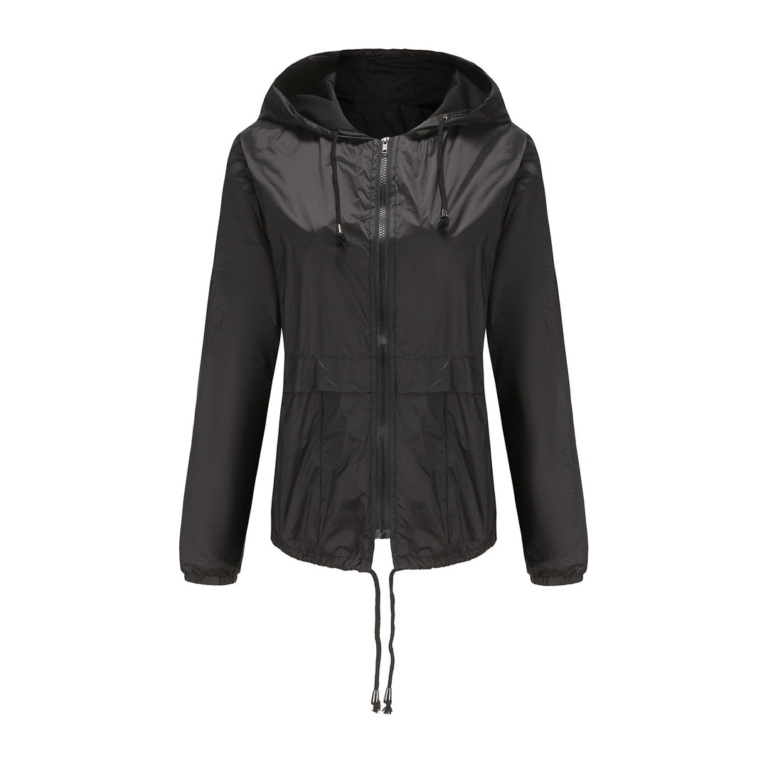 Damen sportliche Windbreaker-Jacke mit verstellbarer Kapuze und elastischen Bündchen R&B