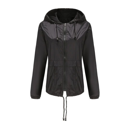 Damen sportliche Windbreaker-Jacke mit verstellbarer Kapuze und elastischen Bündchen R&B