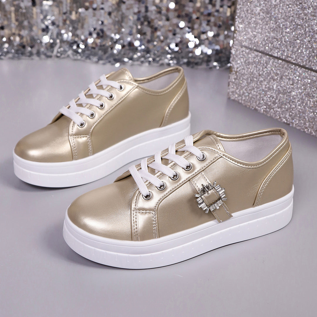 Damen modische Plateausneakers aus hochwertigem mit dekorativem Kristallbesatz R&B