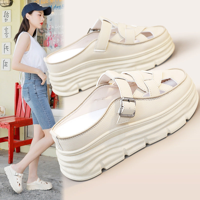 Damen Platform Mules mit modischem Schnallen-Design und atmungsaktivem Obermaterial R&B