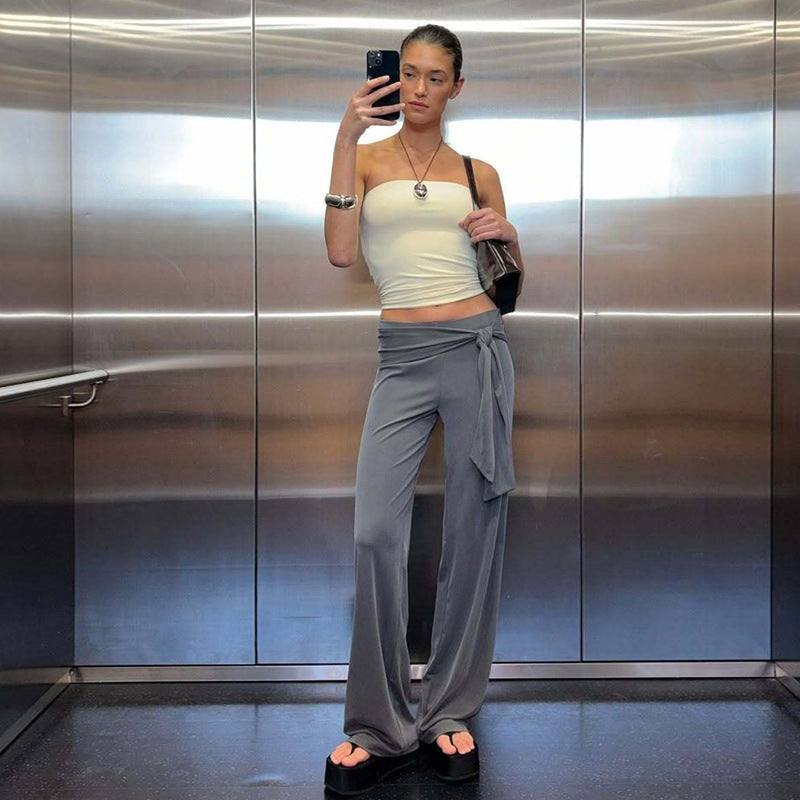 Damen Fließende Palazzohose mit stylischem Wickelband R&B