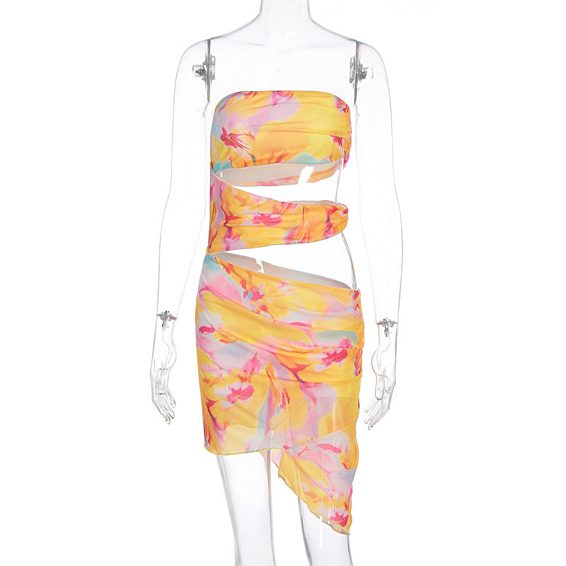 Damen Mini-Kleid mit asymmetrischem Schnitt und farbenfrohen Details R&B