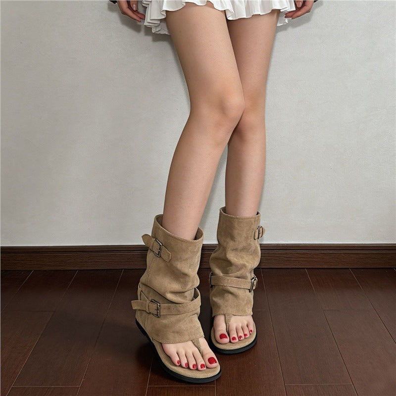 Damen Sandalen mit Raffungen und modischen Schnallen R&B