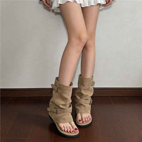 Damen Sandalen mit Raffungen und modischen Schnallen R&B