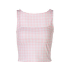 Damen Crop-Top mit quadratischem Ausschnitt und Karomuster R&B
