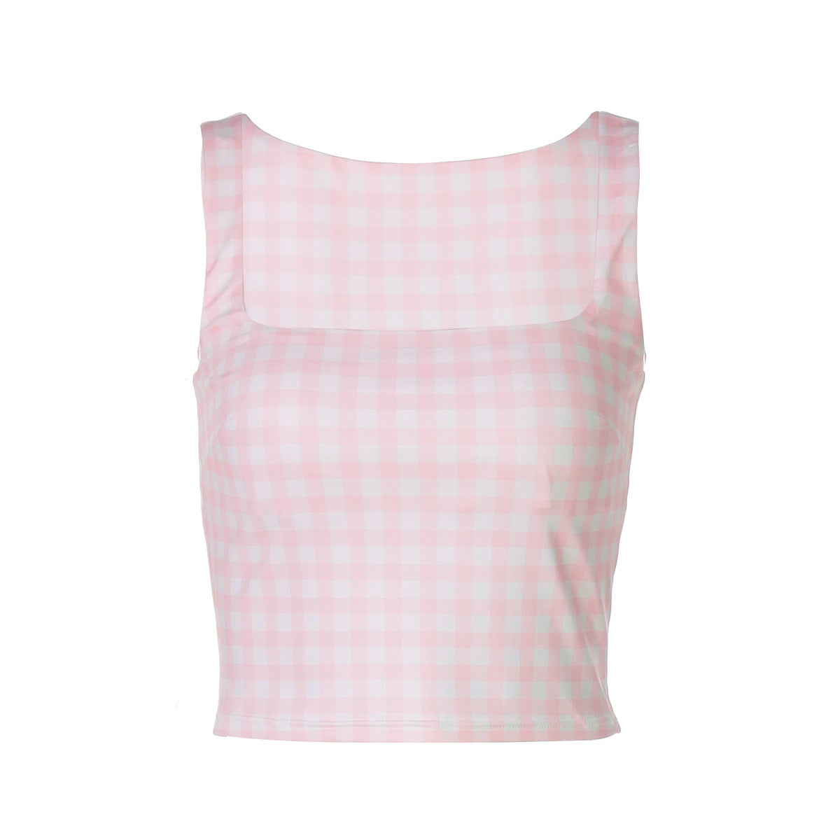 Damen Crop-Top mit quadratischem Ausschnitt und Karomuster R&B