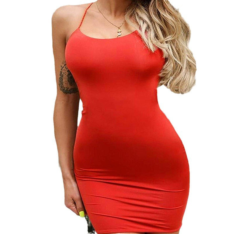 Damen figurbetontes Spaghettiträgerkleid R&B