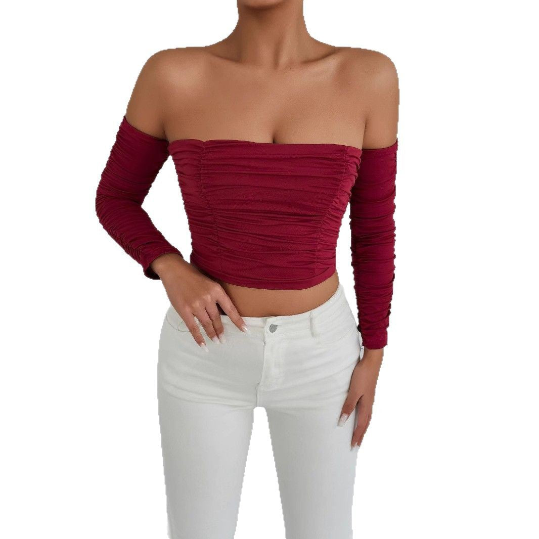 Damen Off-Shoulder Crop Top mit Faltenwurf R&B