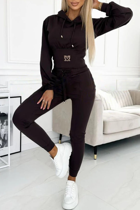 Damen Sportliches Jumpsuit-Set mit Kapuze und elastischem Bund R&B