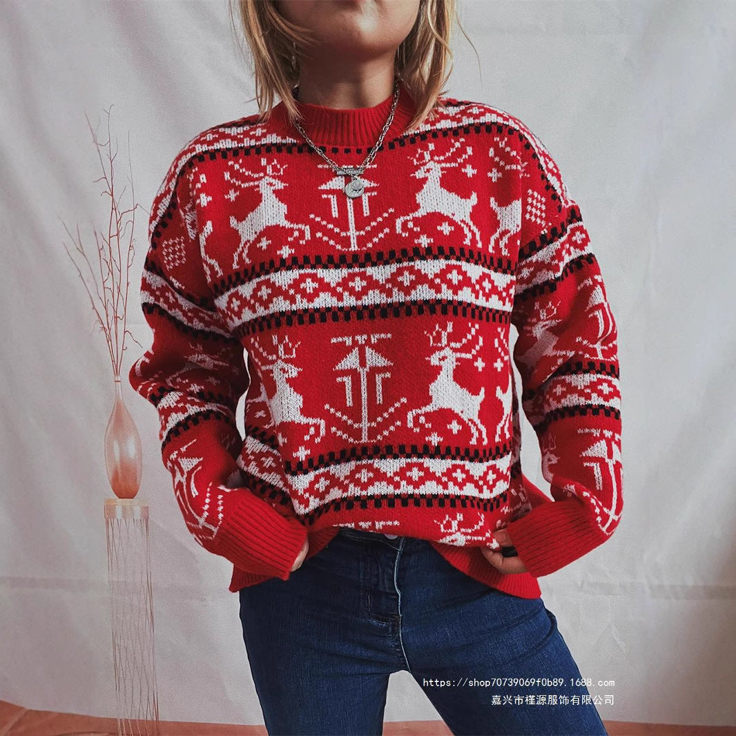 Damen Weihnachts-Pullover im festlichen Norwegermuster mit Rundhalsausschnitt R&B