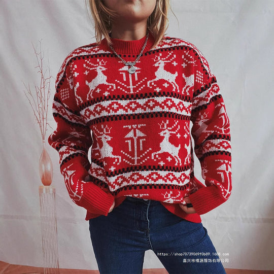 Damen Weihnachts-Pullover im festlichen Norwegermuster mit Rundhalsausschnitt R&B