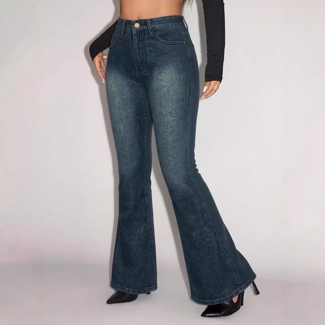 Damen Flared Jeans mit hohem Bund und einzigartigem Strukturdesign R&B