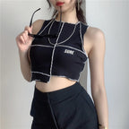 Damen Crop-Top mit kreativem Schnitt und kontrastierenden Nähten R&B