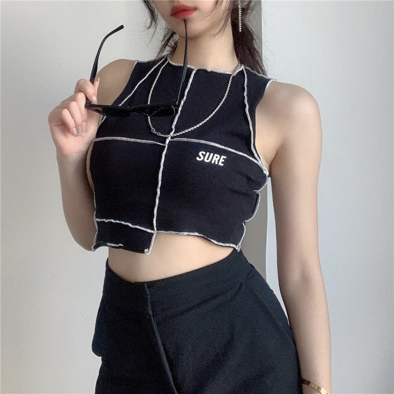 Damen Crop-Top mit kreativem Schnitt und kontrastierenden Nähten R&B