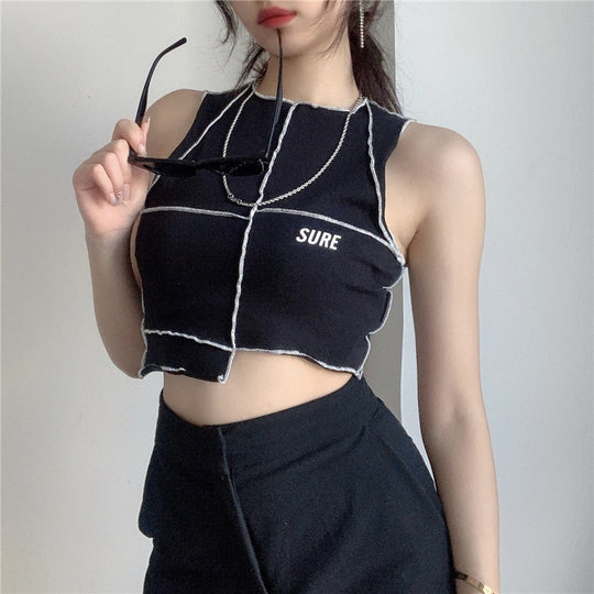 Damen Crop-Top mit kreativem Schnitt und kontrastierenden Nähten R&B