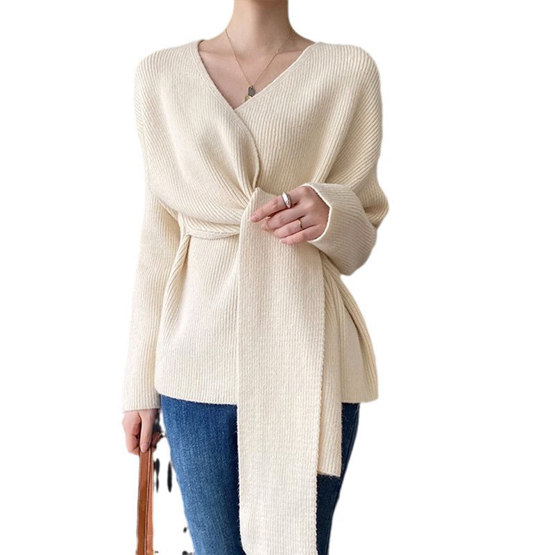 Damen Wickelpullover mit lässigem Schnitt und modischen BindR&Bändern R&B