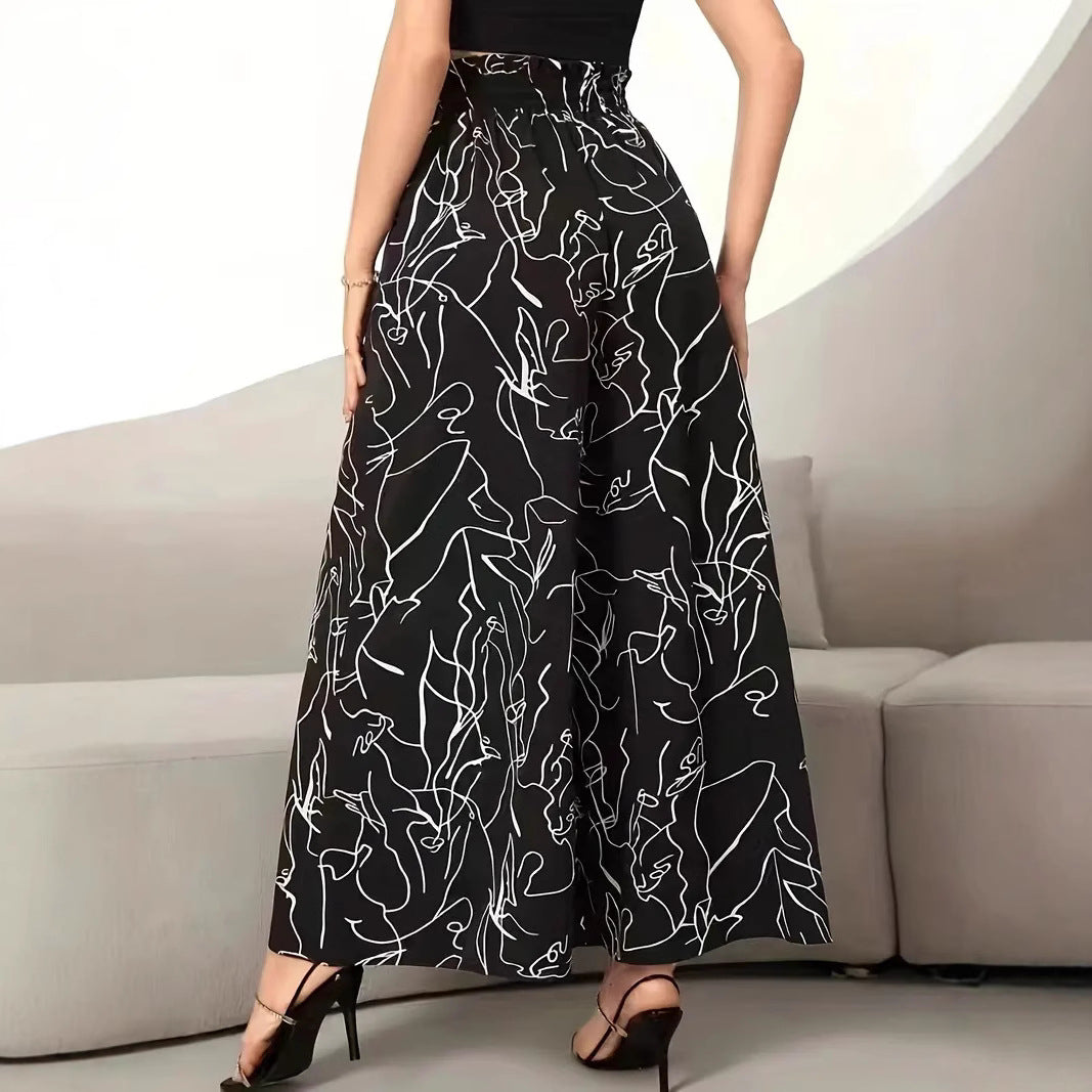 Damen Weite Palazzo-Hose mit elastischem Bund und künstlerischem Muster R&B