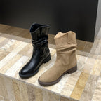 Damen modische Stiefel mit gerafftem Schaft und bequemem Blockabsatz R&B