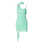 Damen Figurbetontes Minikleid mit asymmetrischem Ausschnitt und Raffungen R&B