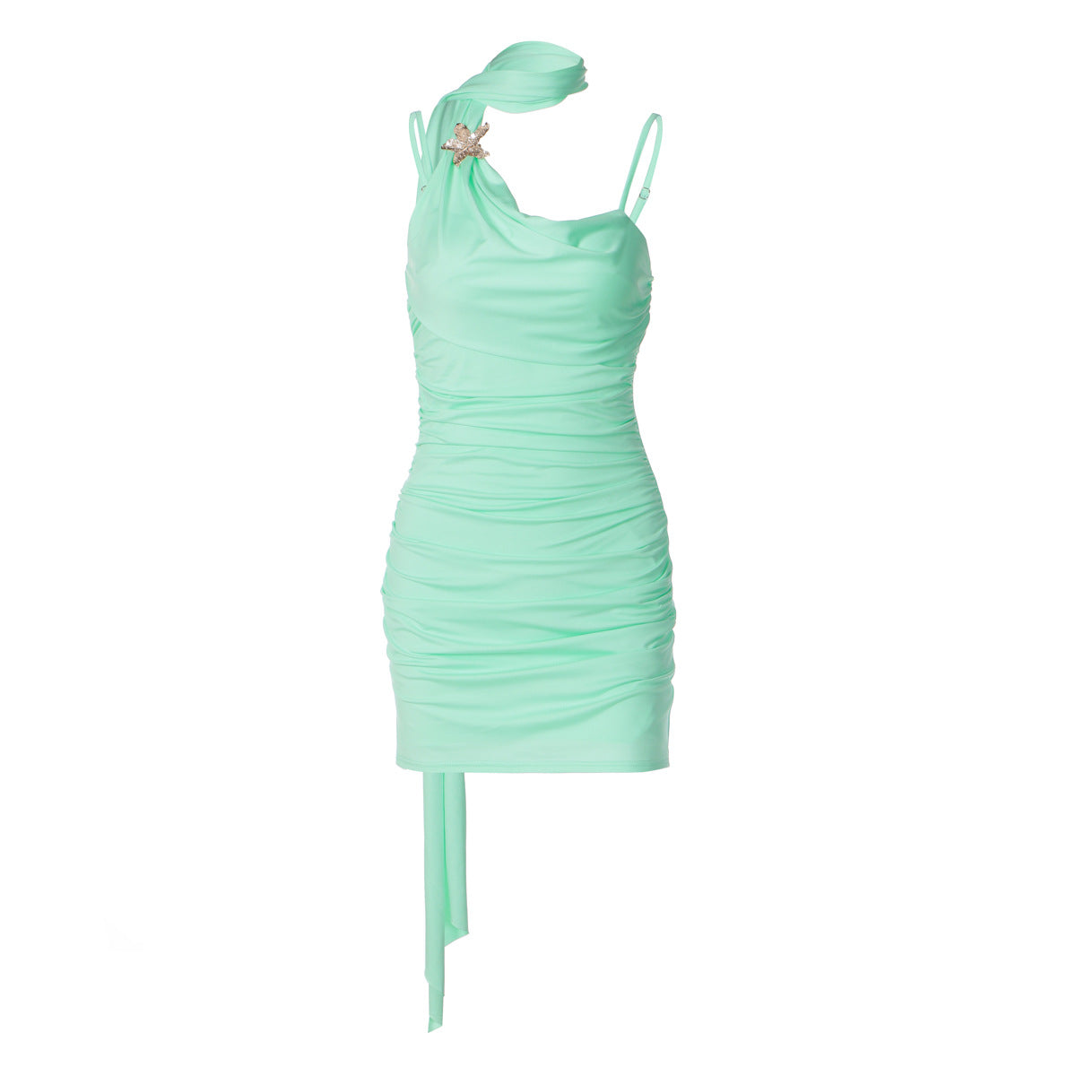 Damen Figurbetontes Minikleid mit asymmetrischem Ausschnitt und Raffungen R&B