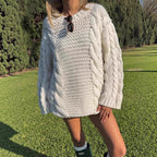 Damen Grobstrickpullover mit modischem Zopfmuster und lässigem Schnitt R&B