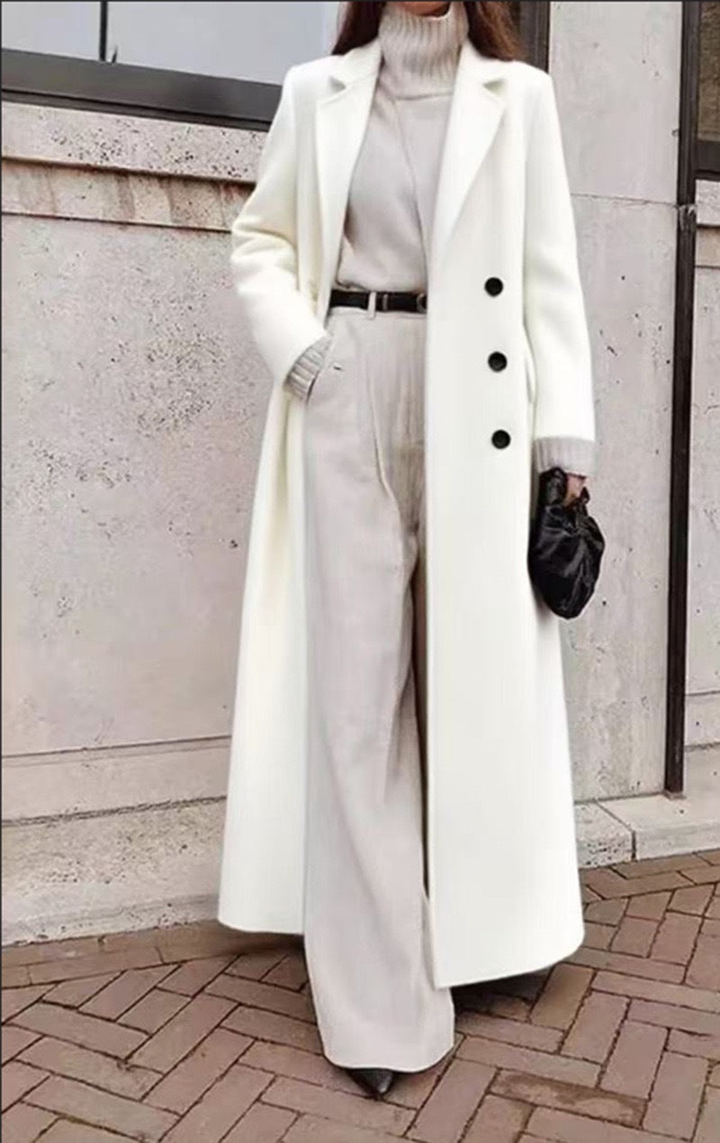 Damen Eleganter Wollmantel mit doppelter Knopfleiste und tiefen Taschen R&B