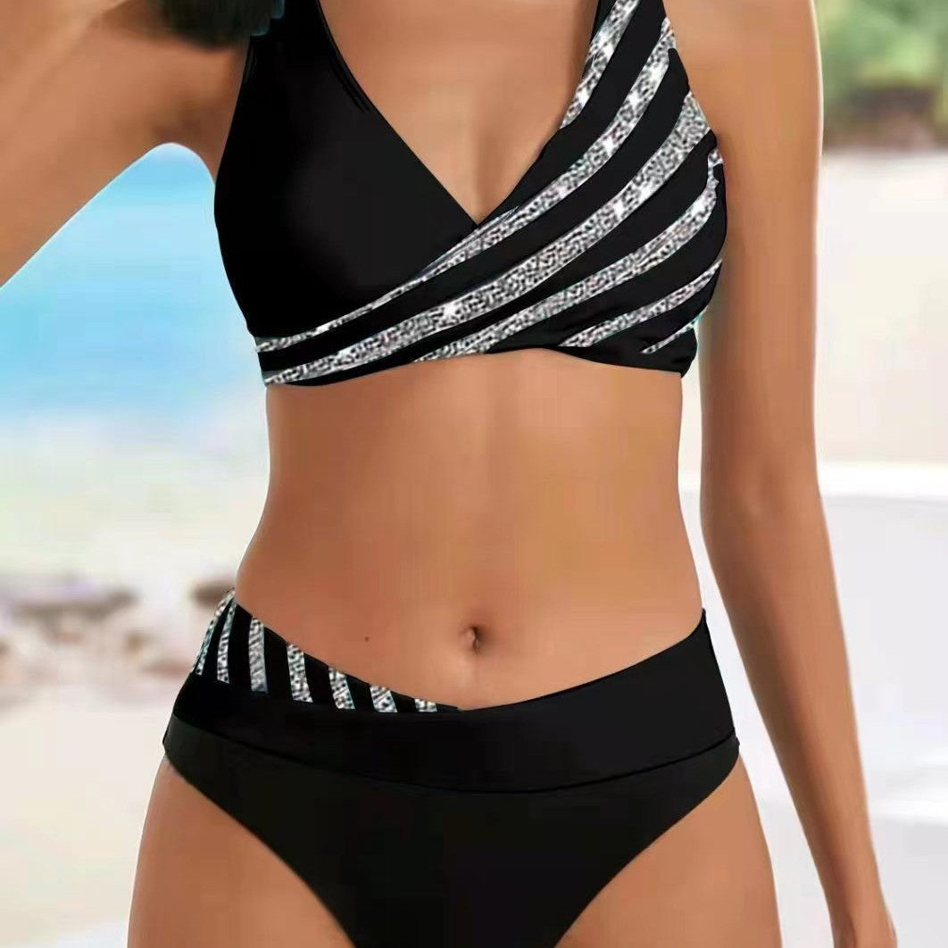 Damen Sportlicher Bikini mit modischem Wickeloberteil R&B