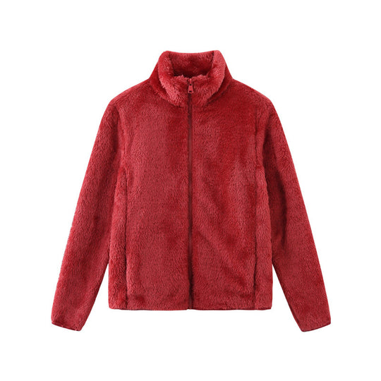 Damen gemütliche Fleecejacke mit hohem Kragen und praktischem Reißverschluss R&B