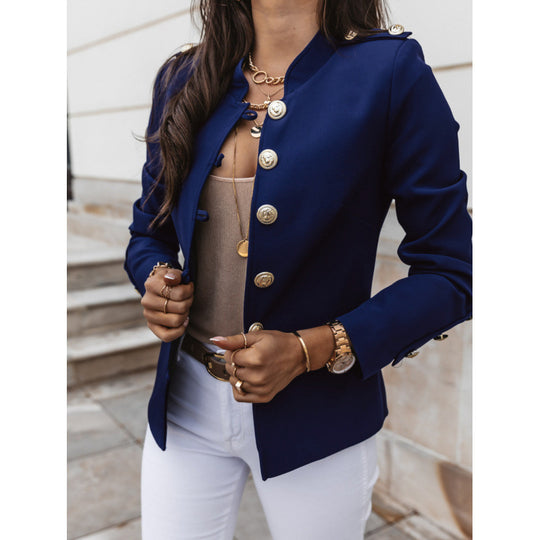 Damen modischer Blazer mit goldenen Knöpfen und schmalem Schnitt R&B