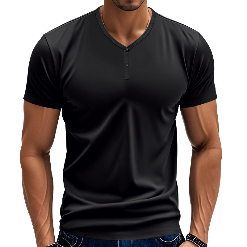 Herren Kurzarm Henley-T-Shirt mit atmungsaktiver Struktur R&B