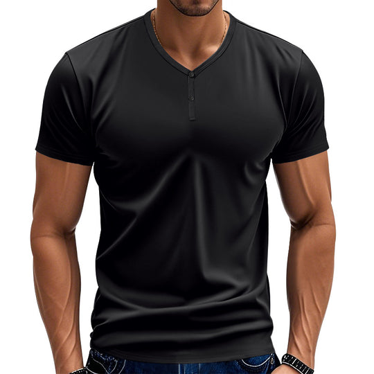 Herren Kurzarm Henley-T-Shirt mit atmungsaktiver Struktur R&B