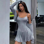 Damen lässiges Set mit langärmeliger Bluse und fließendem Rock