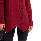 Damen asymmetrisches Langarmshirt mit Knopfdetails und strukturiertem Design R&B