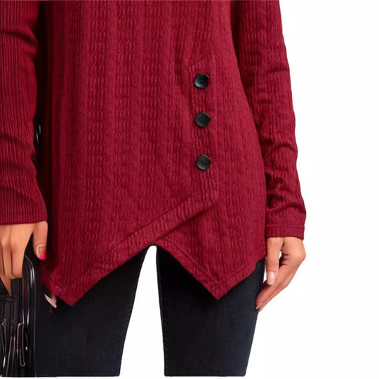 Damen asymmetrisches Langarmshirt mit Knopfdetails und strukturiertem Design R&B