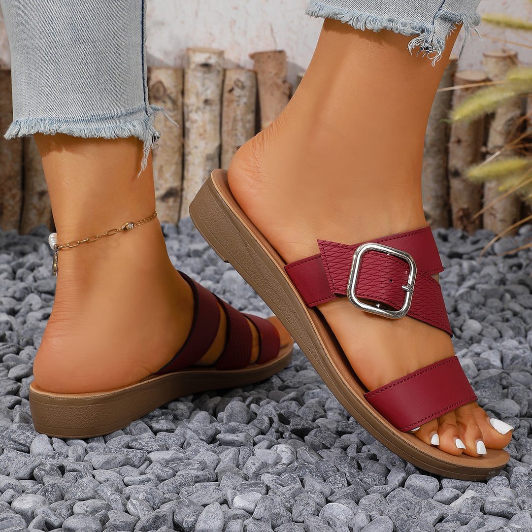 Damen Bequeme Wedge-Pantoletten mit modischem Schnallen-Design R&B