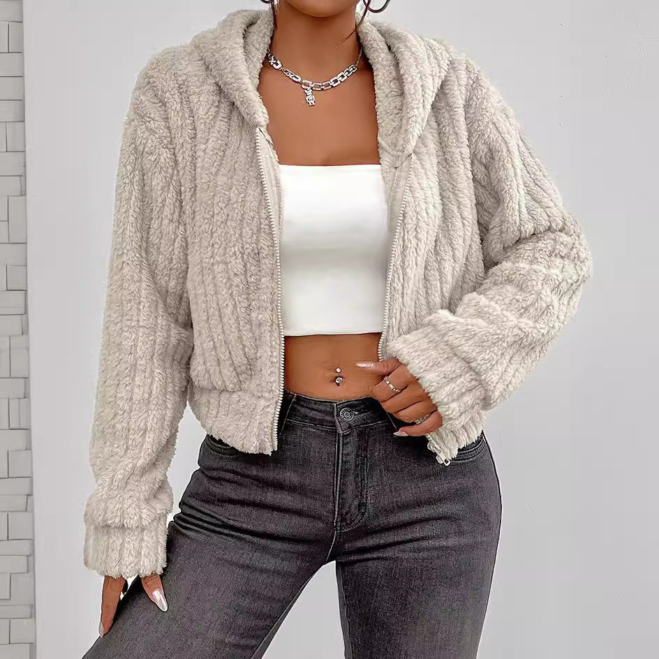 Damen Rotationsjacke aus kuscheligen Fleece mit Hohem Kragen R&B
