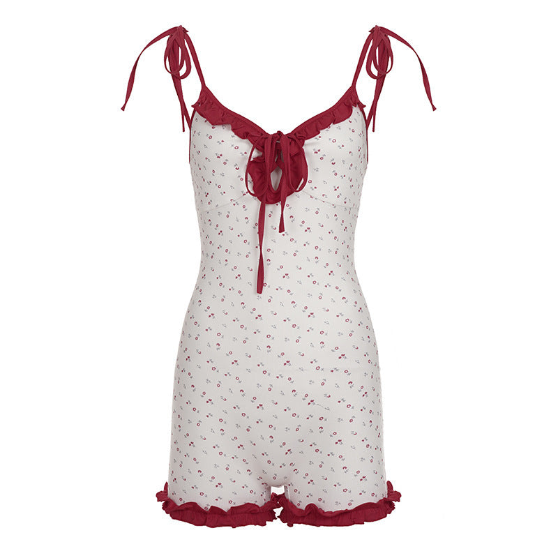 Damen verspielter Jumpsuit mit floralen Akzenten und Rüschendetails R&B