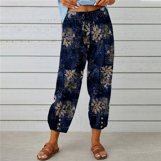 Damen modische Baumwoll-Hose mit floralem Design und elastischem Bund R&B