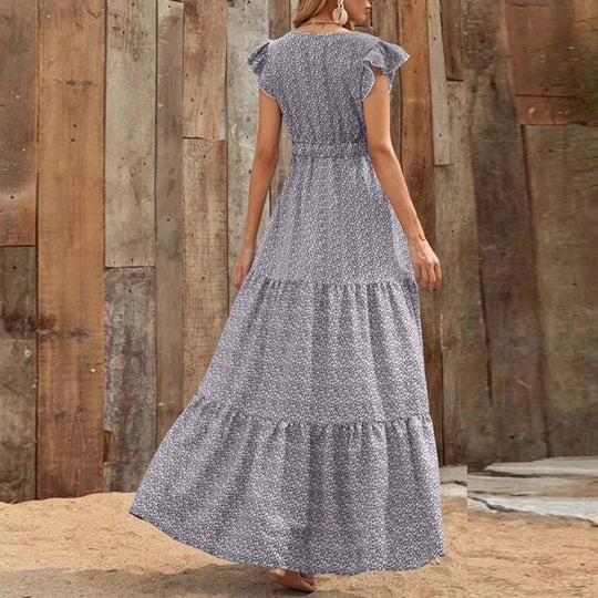 Damen Maxikleid mit V-Ausschnitt und Rüschendetails R&B