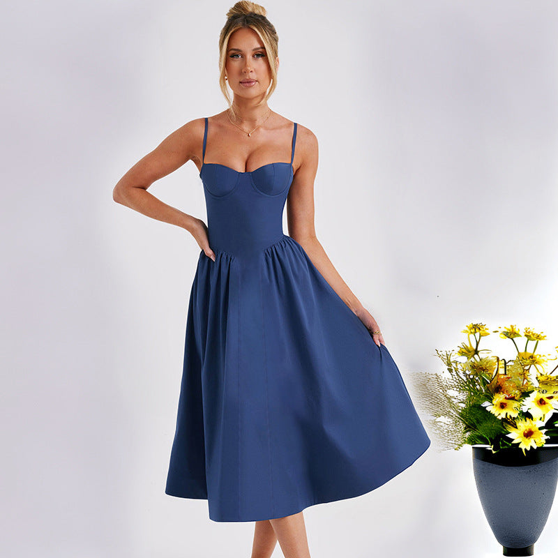 Damen Midikleid mit tailliertem Oberteil und fließendem Rock R&B