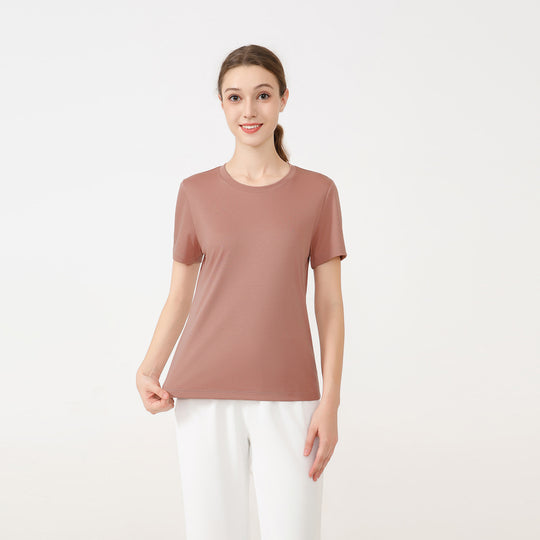 Damen klassisches Rundhals Baumwoll T-Shirt mit kurzem Arm und figurfreundlichem Schnitt R&B