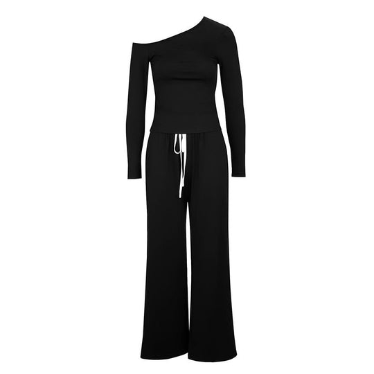 Damen Elegantes Jumpsuit mit asymmetrischem Oberteil und weitem Bein R&B