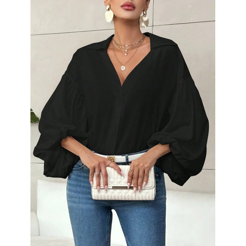 Damen Bluse mit voluminösen Ballonärmeln und elegantem Kragen R&B