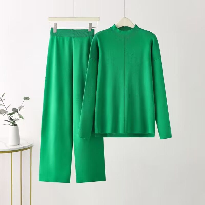 Damen elegantes Set aus langärmligem Oberteil und Palazzo-Hosen R&B